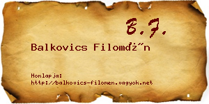Balkovics Filomén névjegykártya